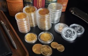 many gold and silver coins